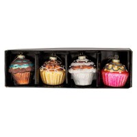 4 Adet 6,5cm Cam Cupcake Yılbaşı Ağaç Süsü