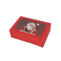 5 Adet 22x15x7cm Yılbaşı Karton Kutu Kırmızı Noel Baba Üstü Asetat